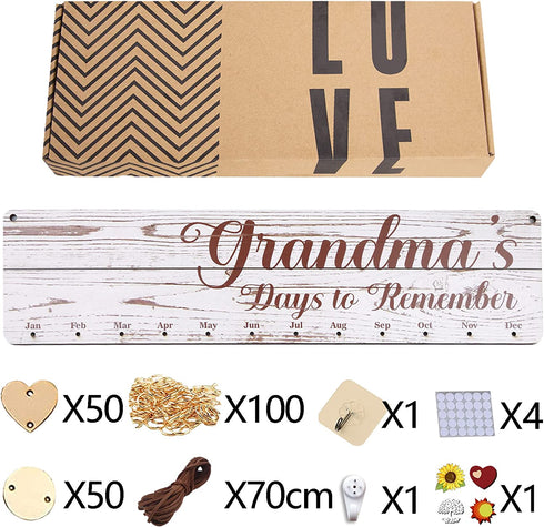 Mothers Day Gifts for Grandma, Wooden Birthday Calendar Board, Grandma's Birthday Reminder Tracker Plaque, Mother's Day Gift for Nana Grandparents from Grandkids