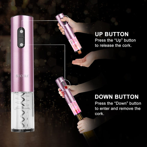Secura Electric Wine Opener, Automatic Electric Wine Bottle Corkscrew Opener with Foil Cutter, Rechargeable (Rose Gold)