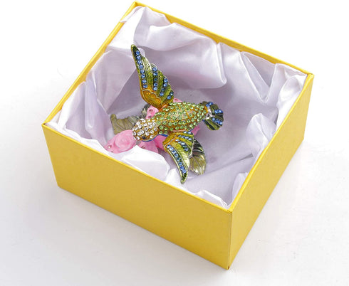 Hummingbird Figurine Hinged Trinket Box Decorative Jewelry Boxes for Ring - Hummingbird on Pink Flowers Figurine Collectibles