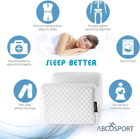 Abco Tech Memory Foam Knee Pillow for Side Sleepers Back Pain, Pregnancy, Leg Pain, Hip Pain and Sciatica Relief - Leg Pillow Wedge with Washable Cover and Bag
