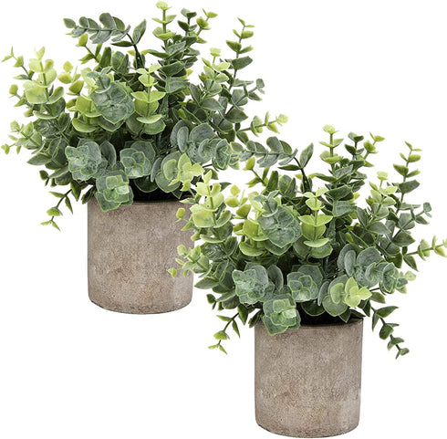 Flojery Mini Potted Plants Artificial Eucalyptus Boxwood Rosemary Greenery in Pots Faux Potted Herbs Small House Plants 8.3"-9" Tall for Indoor Greenery Tabletop Décor Centerpiece (Sprayed Eucalyptus)