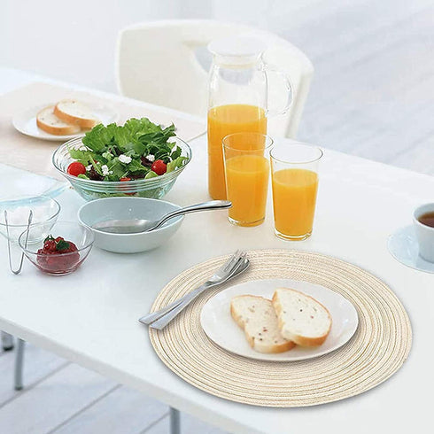 12 PCS Round Placemats and Coasters Set(15"×15"&4.33"×4.33") 6 Place Mats and 6 Coaster Round Braided Placemats Round Table Mats for Dining Tables Table Mats(Beige)