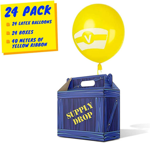 Birthday Party Supplies, Party Favor Boxes, Gaming Box, Supply Drop Box, Goodie Bags, Video Game Box Party Supplies, Battle Royale Boy Party Supplies, Game Party Supplies (24 Pack Orig Design Latex)