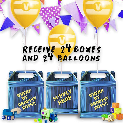 Birthday Party Supplies, Party Favor Boxes, Gaming Box, Supply Drop Box, Goodie Bags, Video Game Box Party Supplies, Battle Royale Boy Party Supplies, Game Party Supplies (24 Pack Orig Design Latex)