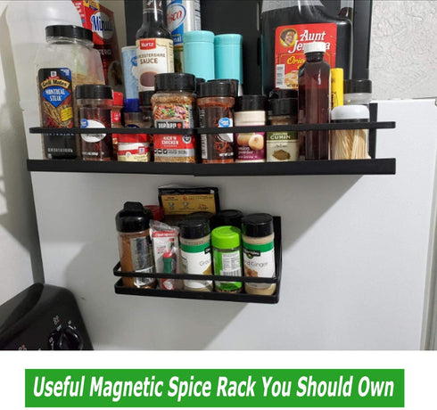 Kulmeo Magnetic Spice Rack Magnetic Shelf For Refrigerator Fridge Spice Rack Spice Shelf for Kitchen Black 2Pack