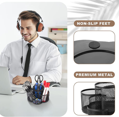 Pen Holder for Desk, 360-Degree Rotating Desk Organizer with 7 Compartments, Pencil Holder for Desk, Office Supplies Desk Organizer, Mesh Desk Caddy for Office School Art