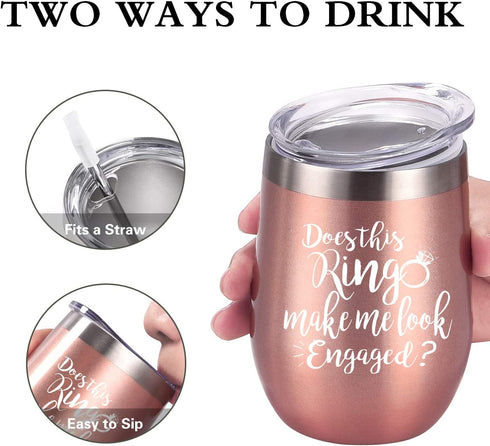 Does This Ring Make Me Look Engaged Wine Tumbler, Engagement Gift Idea for Bridal Shower, Insulated Wine Tumbler Wedding Gift for Fiance Newlyweds Couples Bride