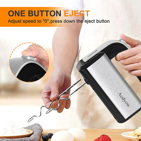Aodyow Hand Mixer Electric,5 Speed 250W Powerful Handheld Mixer Turbo Boost with Eject Button & 5 Stainless Steel Accessories & Storage Base for Easy Whipping, Mixing Cookies, Cakes,and Dough Batters