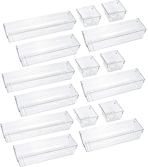 Kingrol 15 Pieces Clear Drawer Organizers, Drawer Divider Storage Bins, Desk Storage Box Set for Kitchen Utensils Bedroom Makeup Vanities Jewelries Office & Craft Supplies