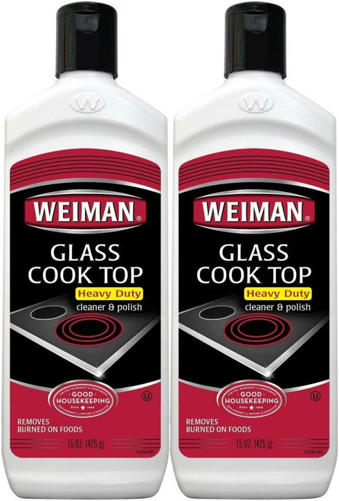 Weiman Glass Cooktop Heavy Duty Cleaner & Polish - Shines and Protects Glass/Ceramic Smooth Top Ranges with its Gentle Formula - 15 Oz., Pack of 2