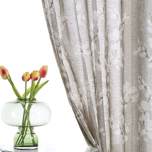 FMFUNCTEX Sheer Curtains for Living-Room 84" Long White Floral Blossom Print on Flax Linen Blend Window Curtain Panels 50" w x 2 Pack Rod Pocket