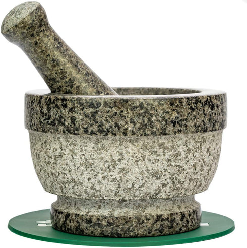 Mortar and Pestle Set - Double Sided Unpolished Granite Bowl - 6 Inch, 2 Cup Natural Heavy Molcajete Stone - With Counter Top Protective Pad - Made for a lifetime