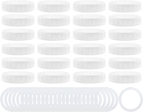 Cornucopia Wide Mouth Plastic Mason Jar Lids with Silicone Seal Rings (24-Pack Deluxe Set)
