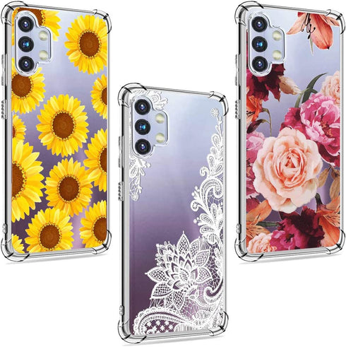 (3 Pack) for Samsung Galaxy A32 5G Case for Girls Women Shock-Absorption Anti-Scratch Crystal Clear Soft TPU Slim Bumper Protective Phone Case Cover for Samsung Galaxy A32 5G, Flower