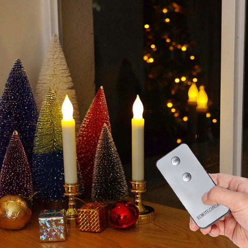 Raycare LED Flameless Taper Candles Battery Operated with Remote, Flameless Taper Window Candles Flickering Warm White Light, Set of 12 Fake Candles for Halloween, Christmas, Wedding