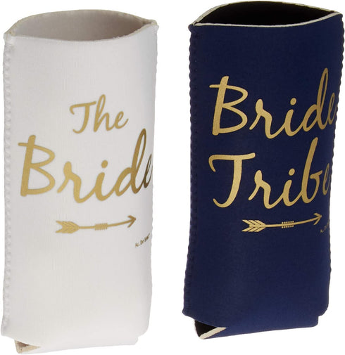 Bride Tribe Bachelorette Party Skinny Can Sleeves - Insulated Neoprene Drink Holders, Fit Slim Spiked Hard Seltzer Beer Cans Bridal Shower Decorations, Supplies, Favors (Navy Blue)