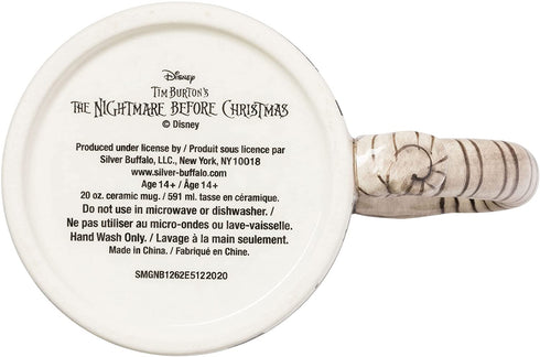 Silver Buffalo Disney Nightmare Before Christmas Jack and Moonlight Snake Sculpted Handle Ceramic Mug, 20 Ounces
