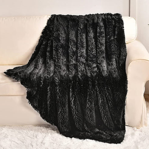 Yusoki Black Faux Fur Throw Blanket,2 Layers,50" x 60", Soft Fuzzy Fluffy Plush Furry Comfy Warm Blanket for Couch Bed Chair Sofa Bedroom Men