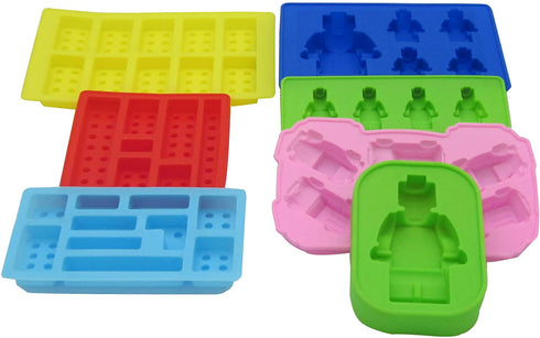 Nuoda Chocolate Candy Silicone Mold, Building Blocks Ice Tray, Robots and Cars Fondant Mold with Children Party Drawstring Bag-Easy to Use and Clean