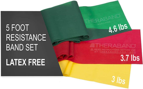 THERABAND Resistance Bands Set, Professional Non-Latex Elastic Band For Upper & Lower Body Exercise, Strength Training without Weights, Physical Therapy, Pilates, Rehab, Yellow & Red & Green, Beginner