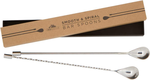 Heavyweight Bar Spoons - Set of two. (One Spiral & one Smooth Handle) Professional Quality Barspoons