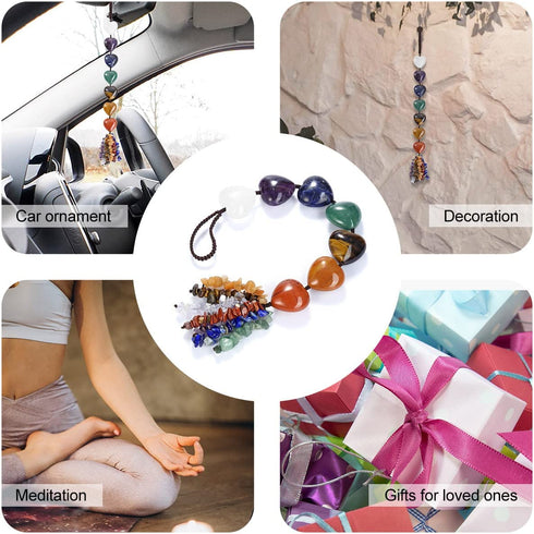 VadiForest 7 Chakra Stones Reiki Healing Crystals Hanging Ornament Love Heart Natural Gemstones Tassels Home Car Decoration Wall Hanger Indoor Decor for Good Luck Yoga Spiritual Meditation¦
