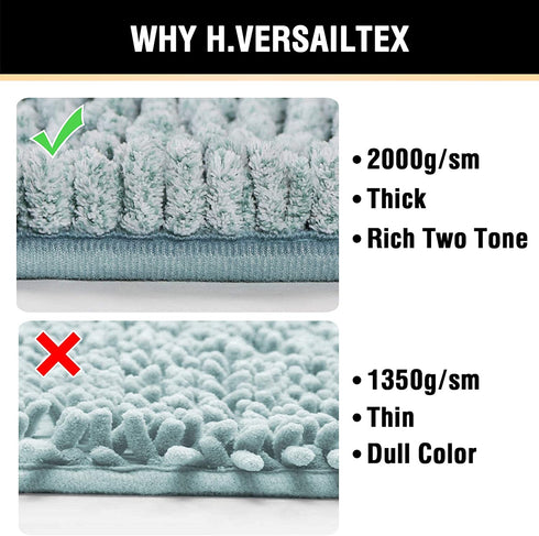 Bath Mat for Bathroom Chenille Bathroom Rug Mat Non Slip Ultra Soft and Super Absorbent Bath Rug Mat 20" x 32" Shaggy Rugs Washable Dry Fast Mats for Tub, Shower and Bath Room, Eggshell Blue/ White