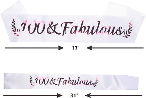 100th Birthday Gifts for Women, 100th Birthday Tiara and Sash, 100 Fabulous Sash and Crystal Tiara, 100th Birthday Decorations for Women, 100th Birthday Party Supplies, Happy 100th Birthday