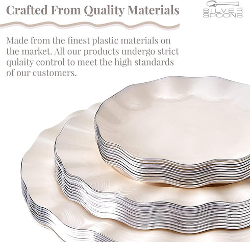 PARTY DISPOSABLE 30 PC DINNERWARE SET | 10 Dinner Plates | 10 Salad Plates | 10 Dessert Plates | Heavyweight Plastic Dishes | Fine China Look | Upscale Wedding and Dining (Veil Collection - Ivory)