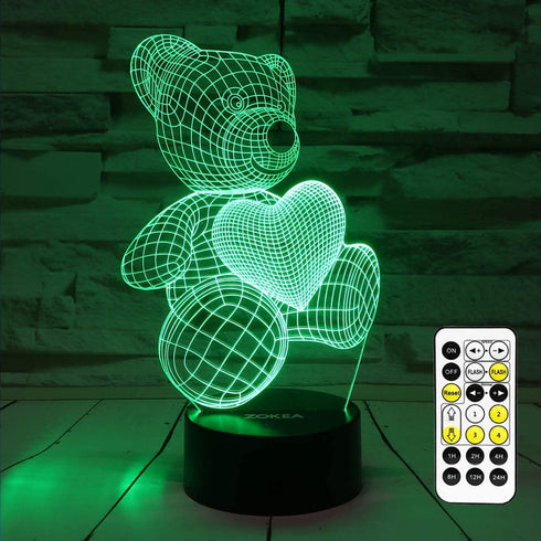 Night Light 3D lamp 7 Colors Changing Nightlight with Smart Touch & Remote Control 3D Night Light for Kids or as Gifts for Women Kids Girls Boys (Teddy Bear)