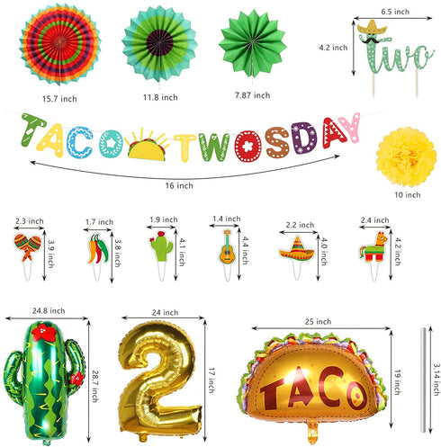 Ayamuba Taco Twosday Birthday Party Decorations - 2nd Fiesta Birthday Party with Fiesta Paper Fans, Taco Twosday Banner for 2nd Birthday Cinco De Mayo Mexican Fiesta Party Supplies