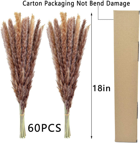60 Pcs Dried Pampas Grass 18"/45cm Natural Pompous Grass Pompass Branches Plants for Vase Fillers Flower Arrangement Wedding Kitchen Home Décor