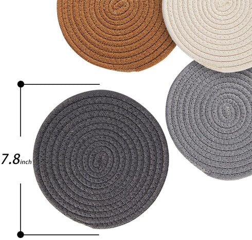 Potholders Set Trivets Set 4pcs 7.9 Inches Diameter 100% Eco Pure Cotton Thread Weave Trivets for Hot Pots and Pans / Kitchen Trivets for Hot Dishes Hot Pot Holders