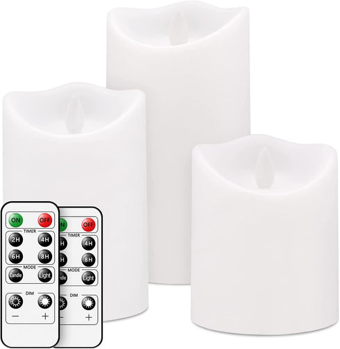 Flameless Candles,flameless Battery Candlestick, Battery Remote Control Candles, LED Candles 3 Piece Set 4" 5" 6" H (3.25" D) Flash Flame with Remote Control and timed,Indoor Outdoor Use,White