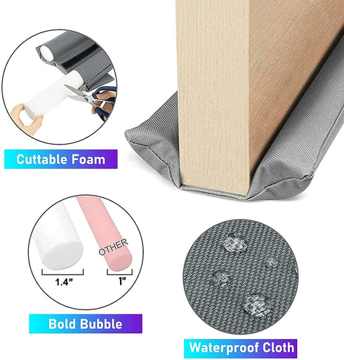 Twin Door Draft Stopper36 in Under Door Draft Stopper Bottom Seal Weather Stripping Window Breeze Blocker Sound Blocker Adjustable Door SweepsDouble Sided-Removable and WashableCheck Gray