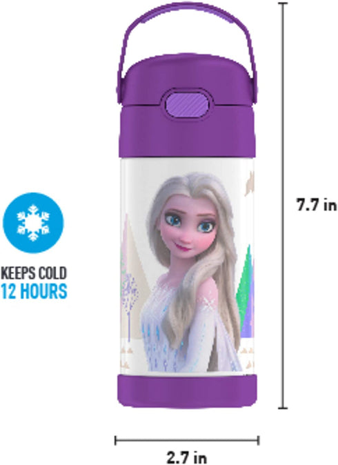 THERMOS FUNTAINER 12 Ounce Stainless Steel Vacuum Insulated Kids Straw Bottle, Frozen 2