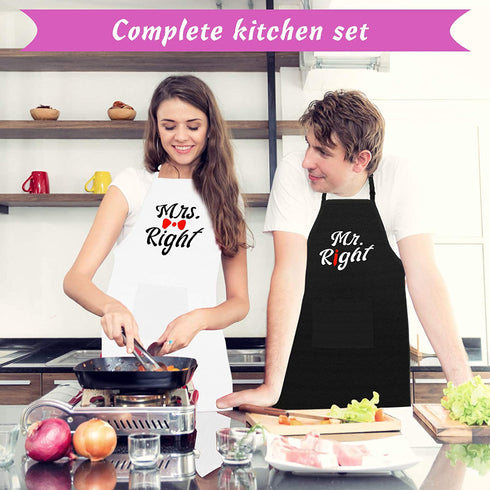 Kitchen Apron with Pockets, Hapcooky 100% Cotton Cooking Aprons Set with Potholder and 2pcs Oven Mitts for Women Men Chef