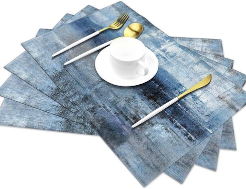 Blue and Grey Placemats Set of 4 Modern Abstract Art Placemats Heat Resistant Non-Slip Artwork Dining Placemats Washable Table Mats for Home Kitchen (Blue and Grey, 18"X12")
