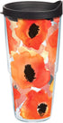 Tervis Watercolor Poppy Tumbler with Wrap and Black Lid 24oz, Clear