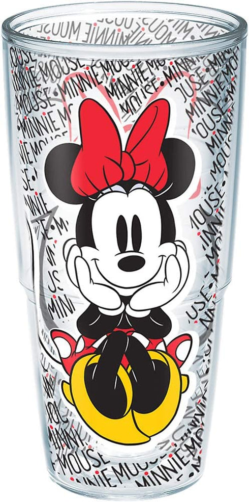 Tervis Disney-Minnie Mouse Name Pattern Made in USA Double Walled Insulated Tumbler, 24 oz-No Lid, Unlidded