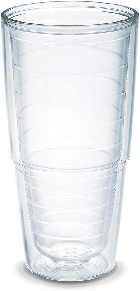 Tervis Made in USA Double Walled Clear & Colorful Tabletop Insulated Tumbler Cup Keeps Drinks Cold & Hot, 24oz, Clear