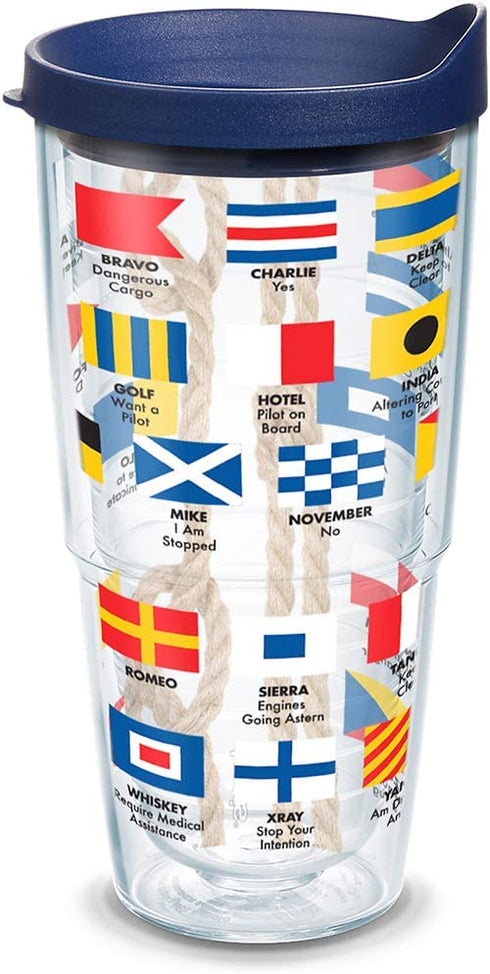Tervis Nautical Flag Insulated Tumbler with Wrap and Navy Lid, 24oz, Clear