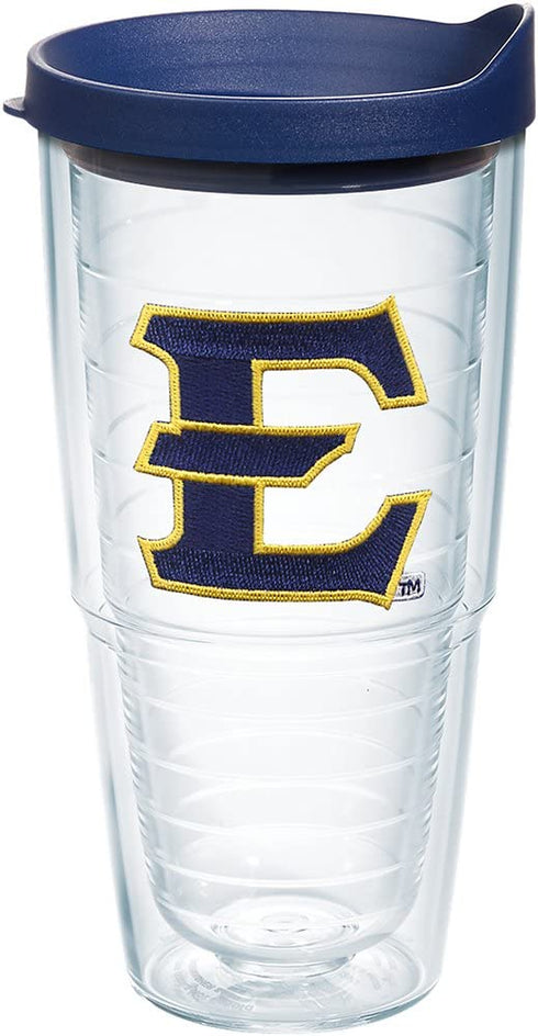 Tervis East Tennessee State Buccaneers Logo Tumbler with Emblem and Navy Lid 24oz, Clear