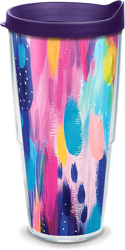 Tervis 1353331 Etta Vee - Cosmos Insulated Tumbler with Wrap and Royal Purple Lid, 24oz, Clear