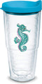 Tervis Purple Teal Seahorse Made in USA Double Walled Insulated Tumbler, 24oz - Turquoise Lid, Clear