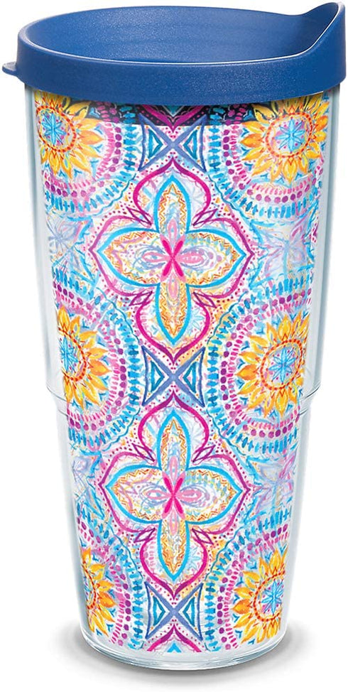 Tervis Bright Mandala Insulated Tumbler with Wrap and Lid, 24 oz Tritan, Classic