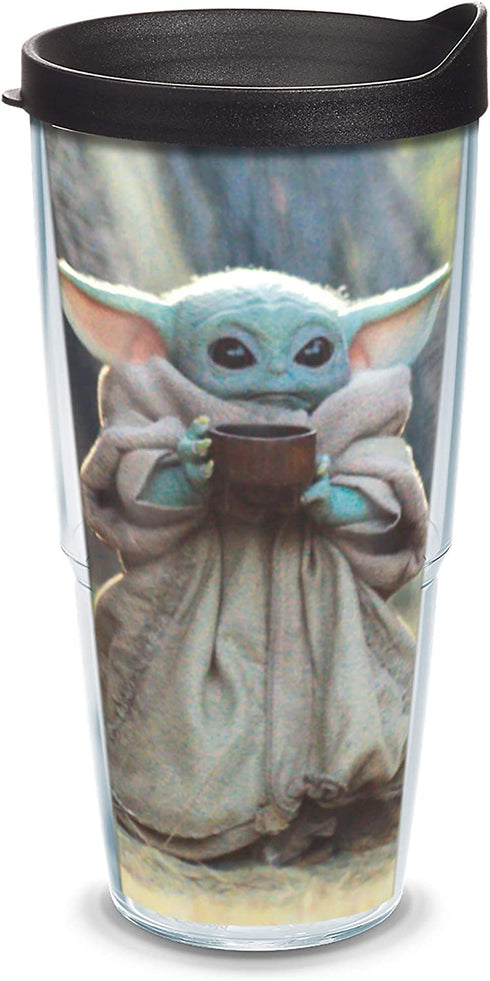 Tervis Made in USA Double Walled Star Wars - The Mandalorian Child Sipping Insulated Tumbler Cup Keeps Drinks Cold & Hot, 24oz, Clear