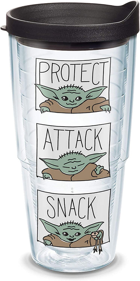 Tervis Made in USA Double Walled Star Wars - The Mandalorian Protect Attack Snack Insulated Tumbler Cup Keeps Drinks Cold & Hot, 24oz, Clear