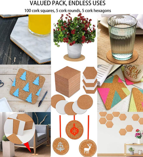 Self-Adhesive Cork Squares 110 PCS Cork Adhesive Sheets 4 x 4 Inch for Coasters and DIY Crafts, Cork Board Squares Cork Backing Sheets Mini Wall Cork Tiles Mat with Strong Adhesive