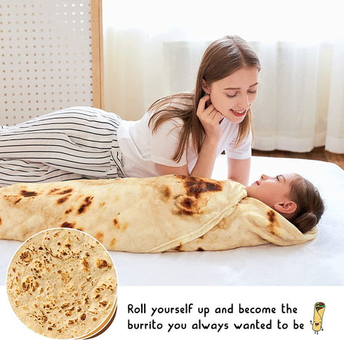 CASOFU Burritos Blanket, Giant Flour Tortilla Throw Blanket, Novelty Tortilla Blanket for Your Family, Soft and Comfortable Flannel Taco Blanket for Kids. (Yellow, 60 inches)